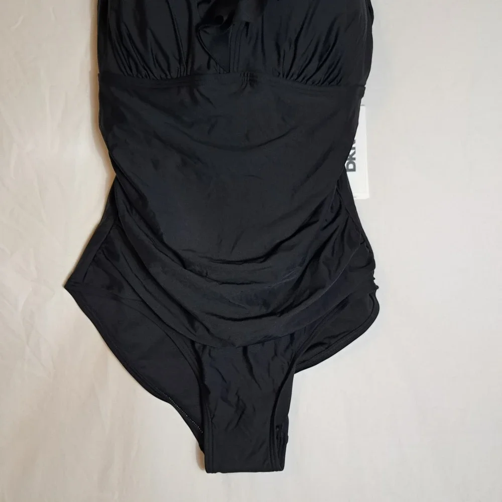 DKNY Ruffled Plunge V-Neck One Piece Women's Size Large Black NEW $79.99 - Picture 7 of 11